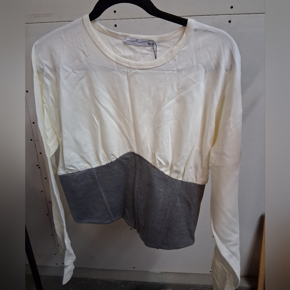 ByEgreis Two-Tone Cream and Gray Corset Women's Top